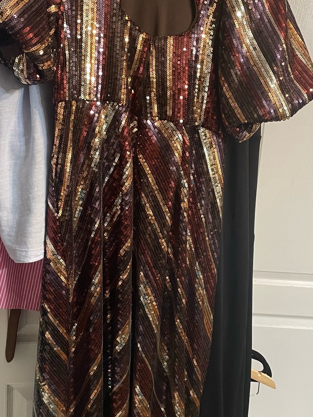 Eloquii Burgundy, Gold & Brown Striped Sequin Midi Dress - Picture 5 of 5